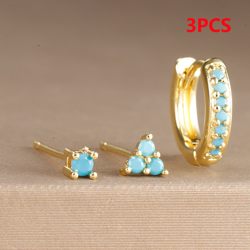 Circle Studded Earrings Mini Triangle Ear Bone Studs Set